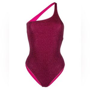 Oseree pink ‘Lumiere’ one shoulder one-piece swimsuit